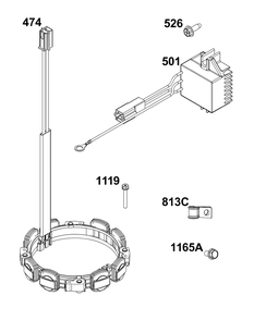 Alternator Group Diagram and Parts List for 61A677-0100-J1  Briggs and Stratton Engine